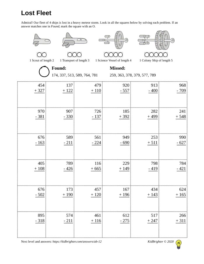 KidBrighter | Mixed Addition And Subtraction Worksheet for Grade 2
