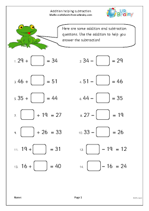Subtraction Year 2 (aged 6-7) - URBrainy.com