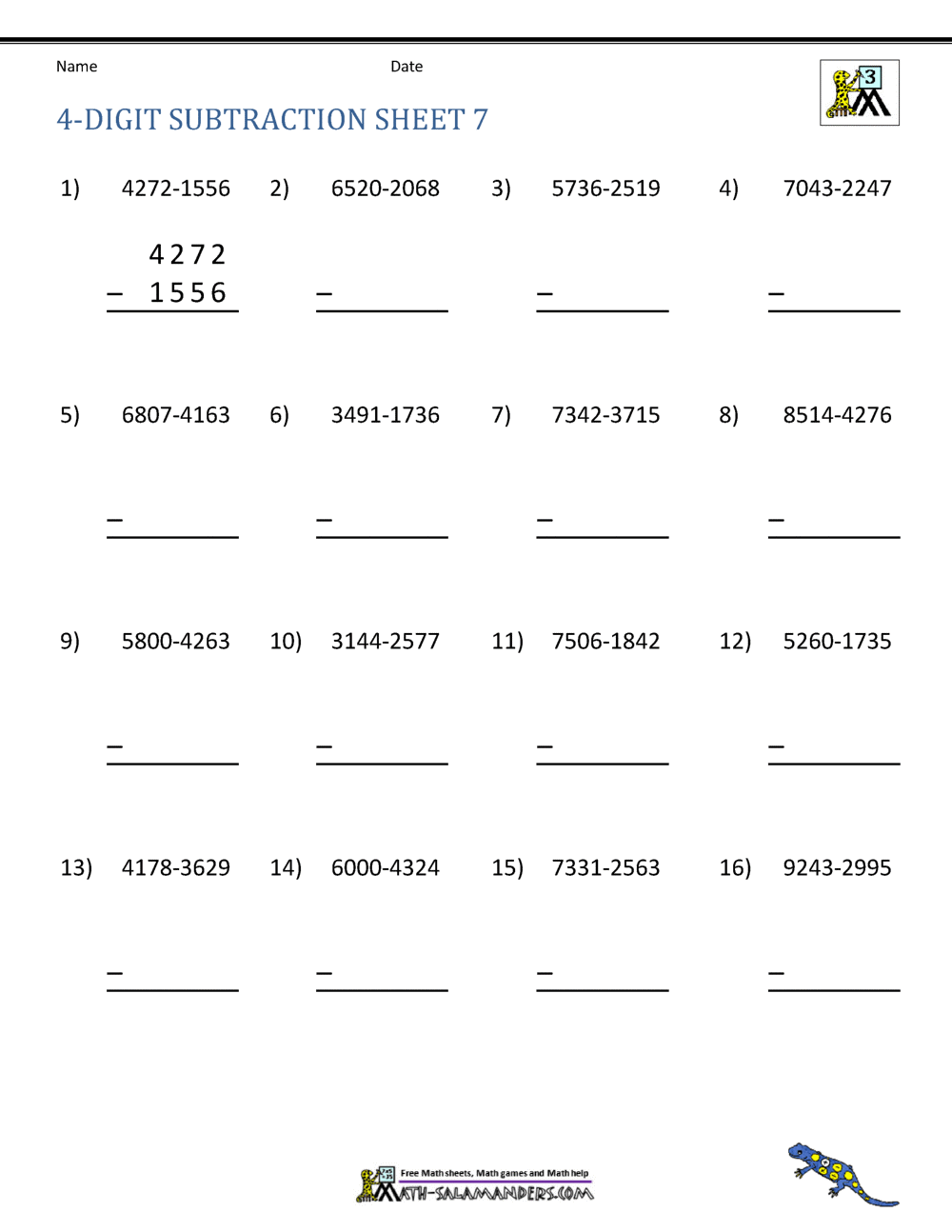 subtraction worksheet level 4