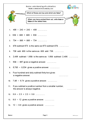 Subtraction Maths Worksheets for Year 6 (age 10-11) - URBrainy.com