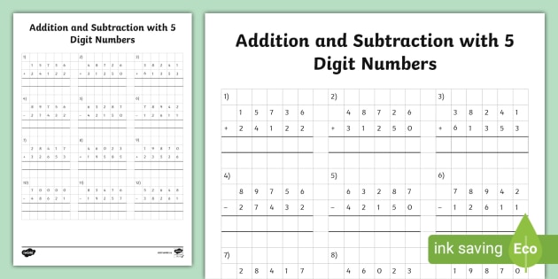 5 Digit Addition and Subtraction Worksheet (teacher made)