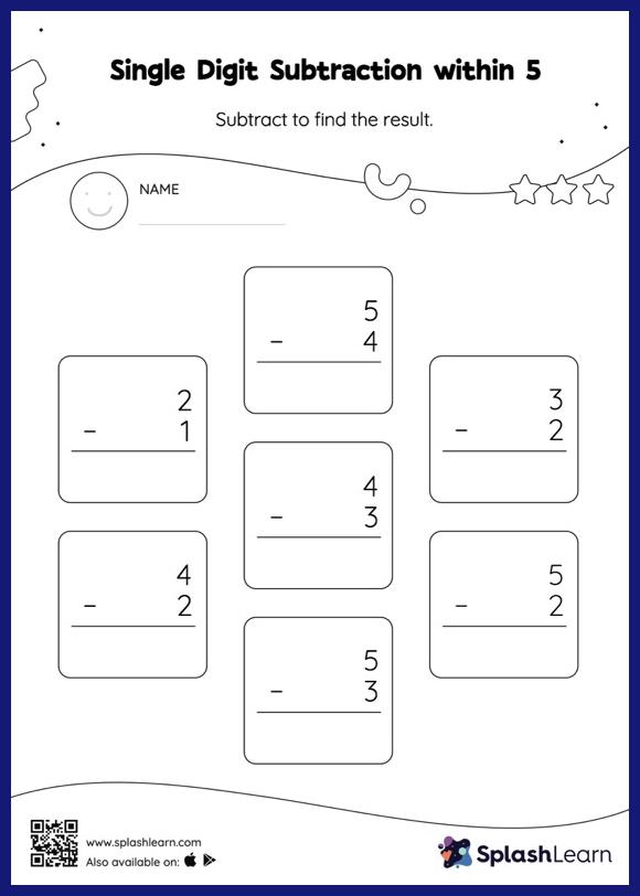 Single Digit Subtraction within 5: Vertical Subtraction - Math ...