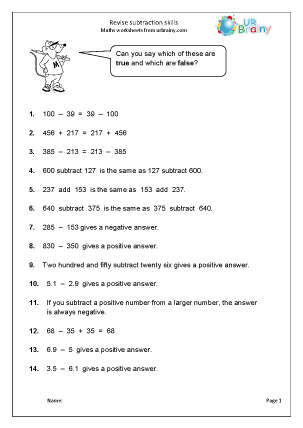Subtraction in Year 5 (age 9-10) - URBrainy.com