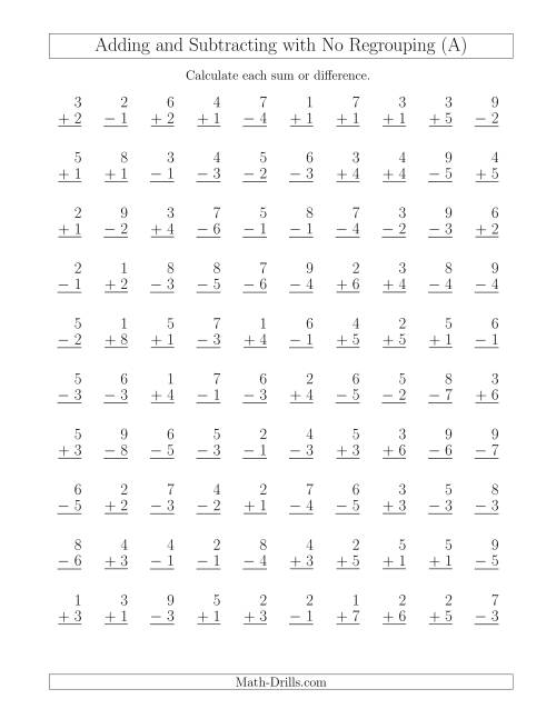 Mixed Addition and Subtraction of Single-Digit Numbers with No ...