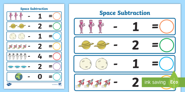 Pictorial Subtraction | Year 1 - Year 2 | Space Subtraction