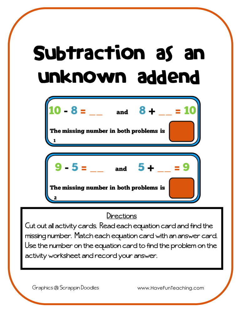 Subtraction as an Unknown Addend Activity  