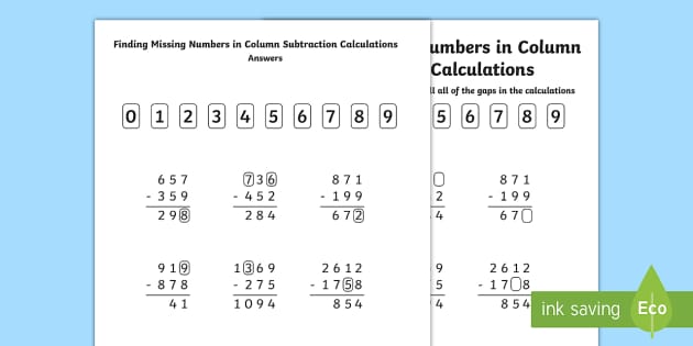 Fill in the Missing Number Subtraction Questions | Maths