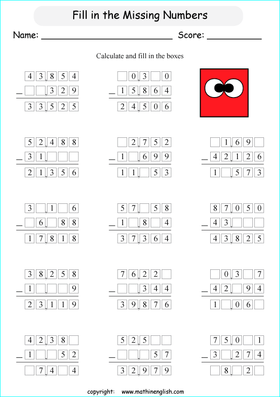 Printable primary math worksheet for math grades 1 to 6 based on ...