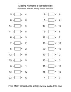 subtraction worksheet missing digits