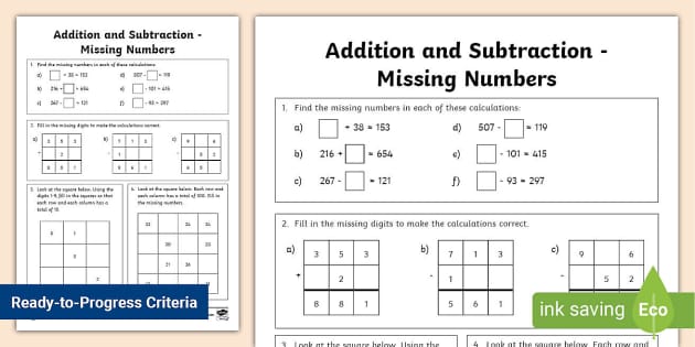 ? Addition and Subtraction Missing Number Worksheet