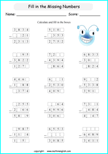 Subtraction math worksheets for primary math education, from basic ...