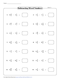 Subtracting Mixed Numbers Worksheets