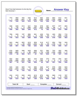 Subtraction Worksheets: Borrowing Without Borrowing Across a Zero