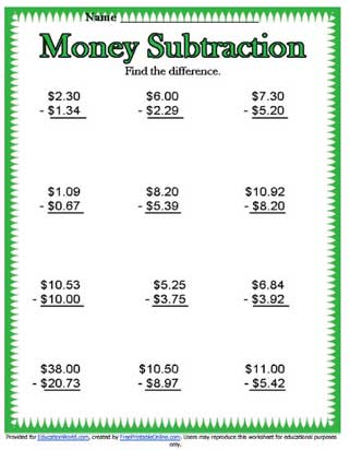 Money Subtraction | Education World