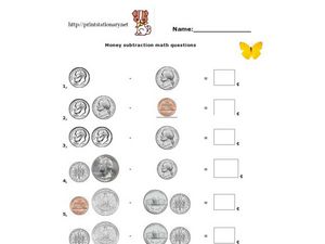 Money Subtraction Math Questions Worksheet for 2nd Grade | Lesson ...