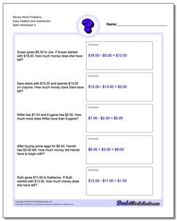 Addition and Subtraction Money Word Problems