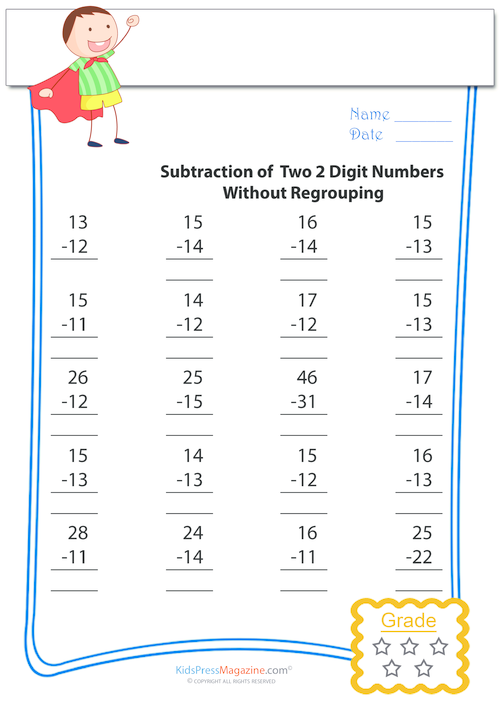 Two Digit Subtractions without Regrouping #1 - KidsPressMagazine.com