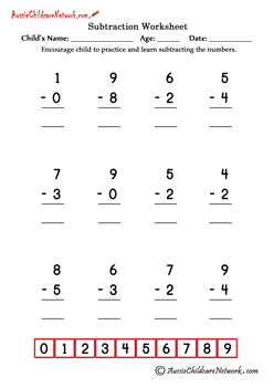 subtraction worksheet no regrouping one