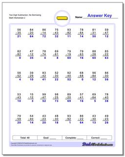 Subtraction Worksheets: No Borrowing