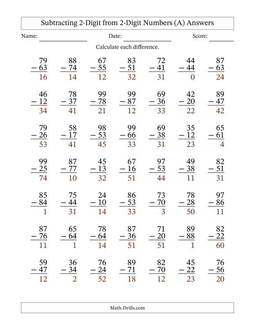 Subtracting 2-Digit from 2-Digit Numbers With No Regrouping (49 ...