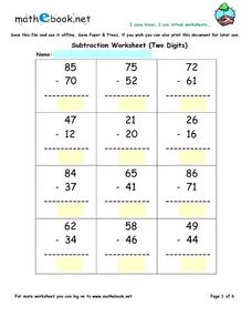 subtraction worksheet no