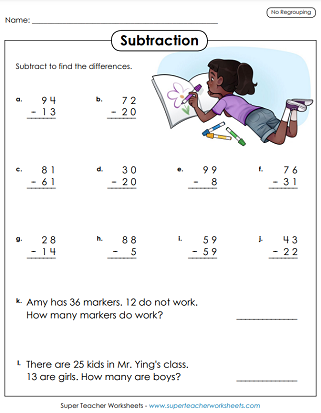 Subtraction Worksheets (No Regrouping)