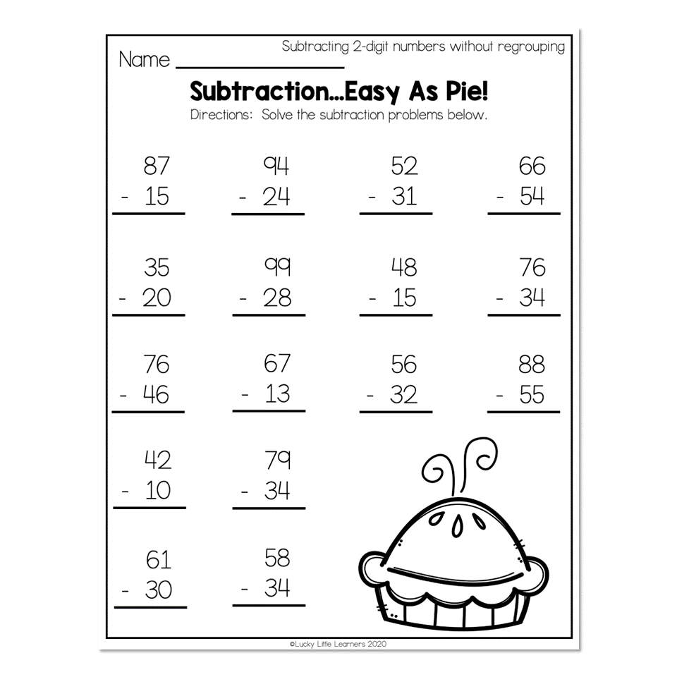 2nd Grade Math Worksheets - 2-Digit Subtraction Without Regrouping ...