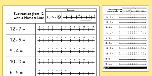 subtraction worksheet on a number line