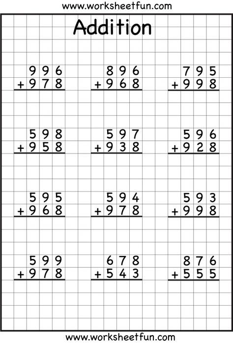 addition with regrouping worksheets...I LOVE that they are on grid ...