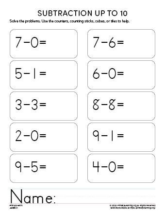 subtraction worksheet one