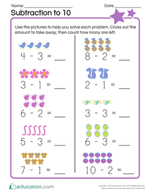 subtraction worksheet pictures cross out