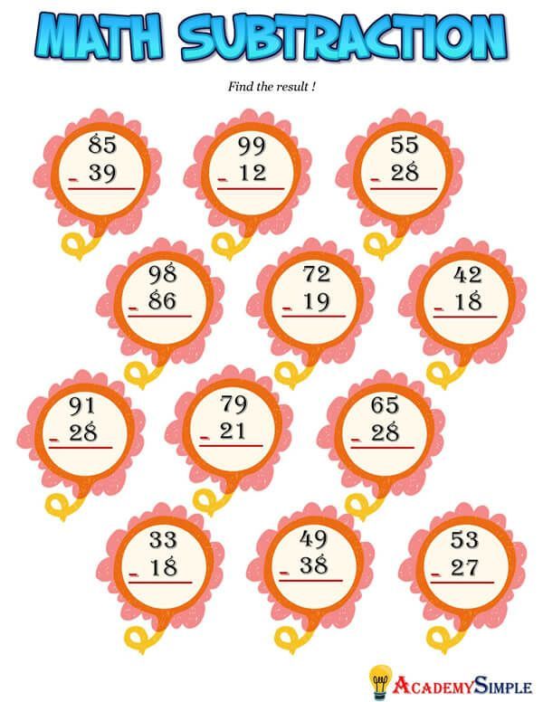 2 Digit Math Subtraction