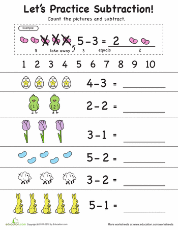 subtraction worksheet preschool