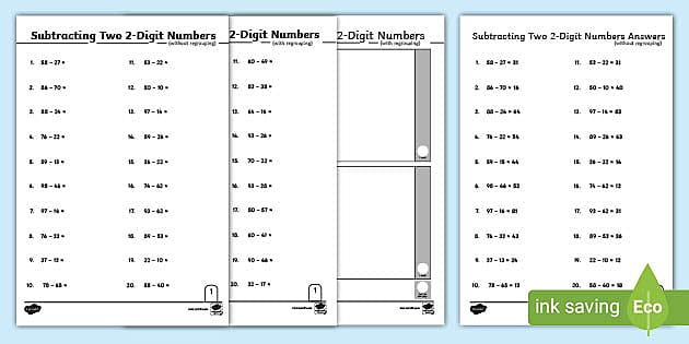 ? Two-Digit Subtraction Questions and Answers | Primary Resources
