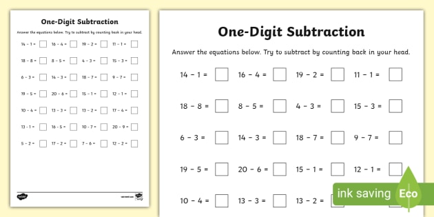 ? One-Digit Subtraction Worksheet (teacher made) - Twinkl