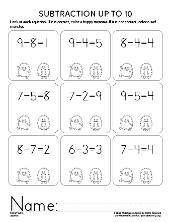 Subtraction With Monsters 3  