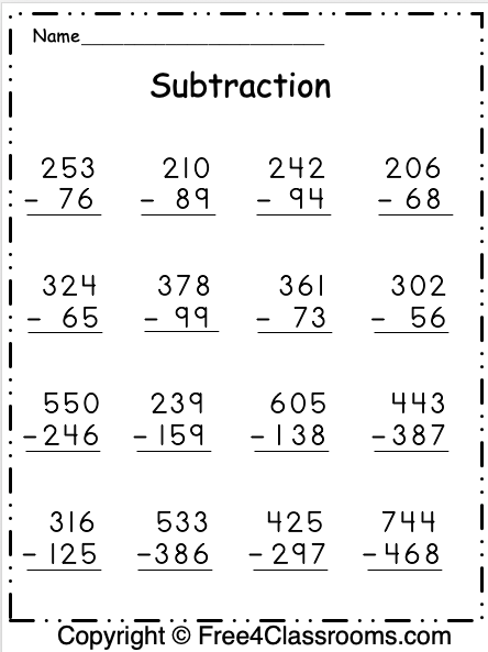 Free Subtraction Worksheets - Regrouping - Free Worksheets ...
