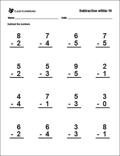 Subtraction Print - Class Playground
