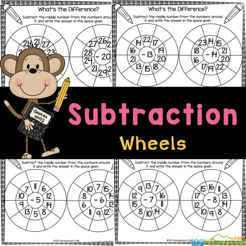 ✏️ FREE Printable Subtraction Wheels Worksheets Activity