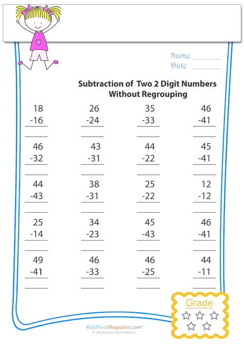 Subtraction - (2) Two digit Without Regrouping #3 ...