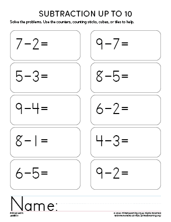 Single-Digit Subtraction Worksheet 1  