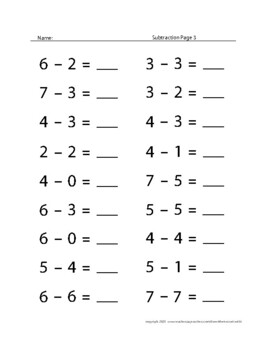 FREEBIE- Subtraction worksheets for K-2nd graders- 5 free ...