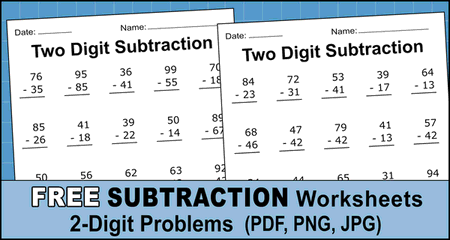 Two-Digit Subtraction Worksheets (Printable Math Drills) - DIY ...