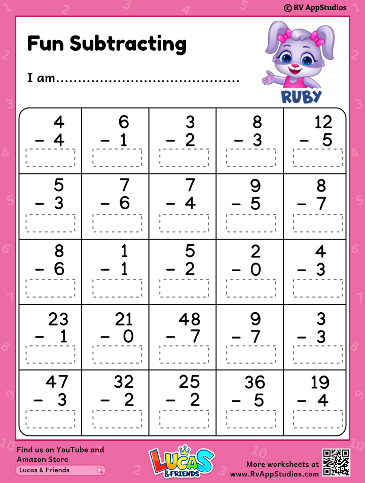 subtraction worksheet printables