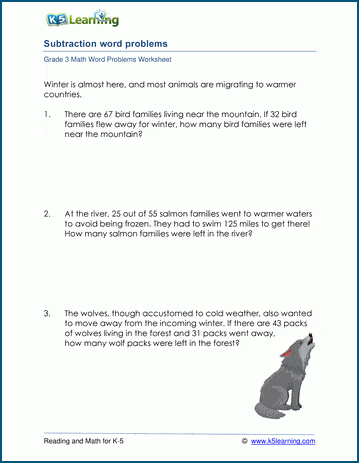 Subtraction Word Problems for 3rd Grade | Worsheets library