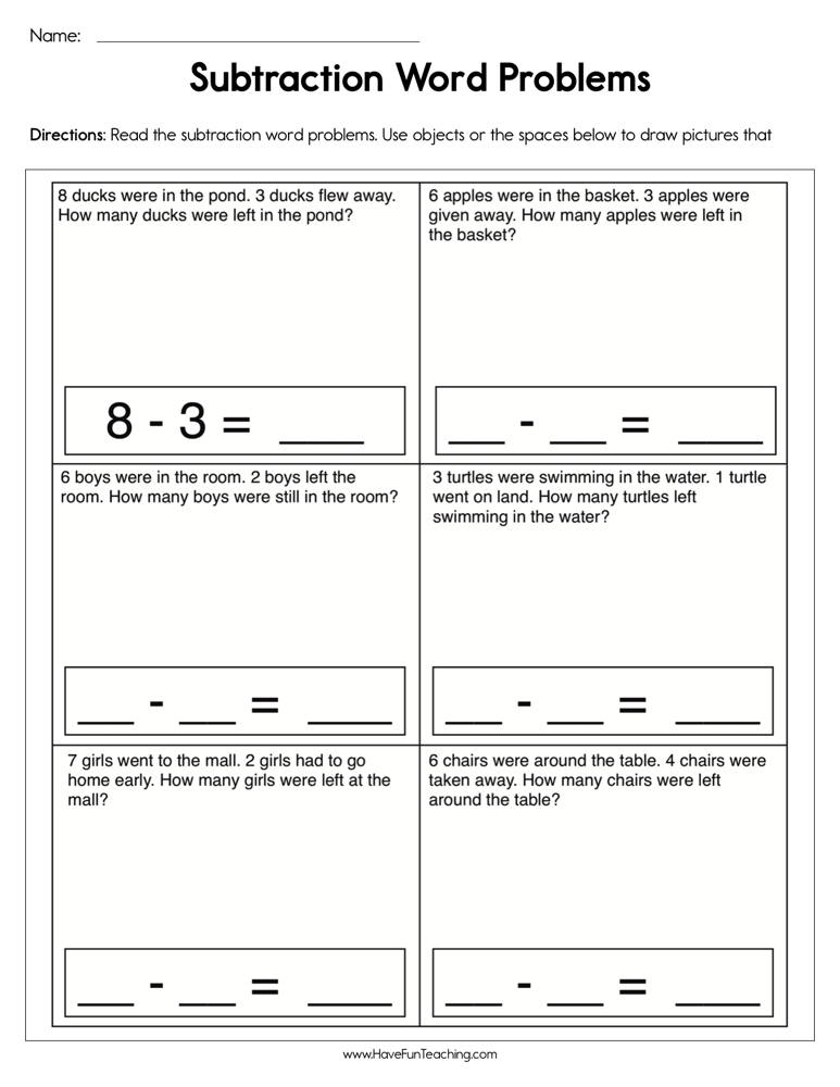 Subtraction Word Problem Worksheet  