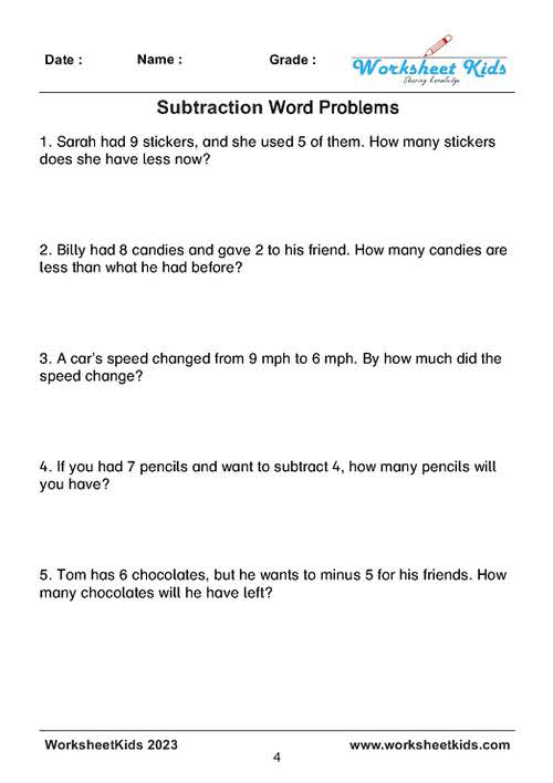 Subtraction Word Problems Worksheets: Kindergarten to Grade 6
