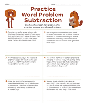 Practice Word Problem Subtraction | Worksheet 