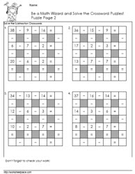 Subtraction Crossword Puzzles Worksheets