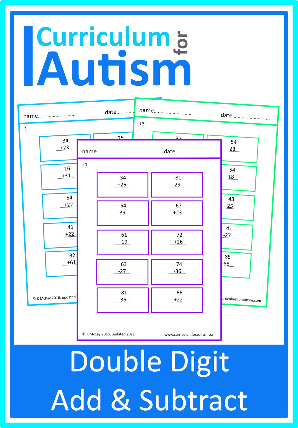 Double Digit Addition &  Subtraction with Regrouping Worksheets Autism  Special Education Math Lessons — Curriculum For Autism